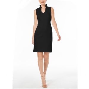 Calvin Klein Black Ruffle-neck Sheath Dress 10P